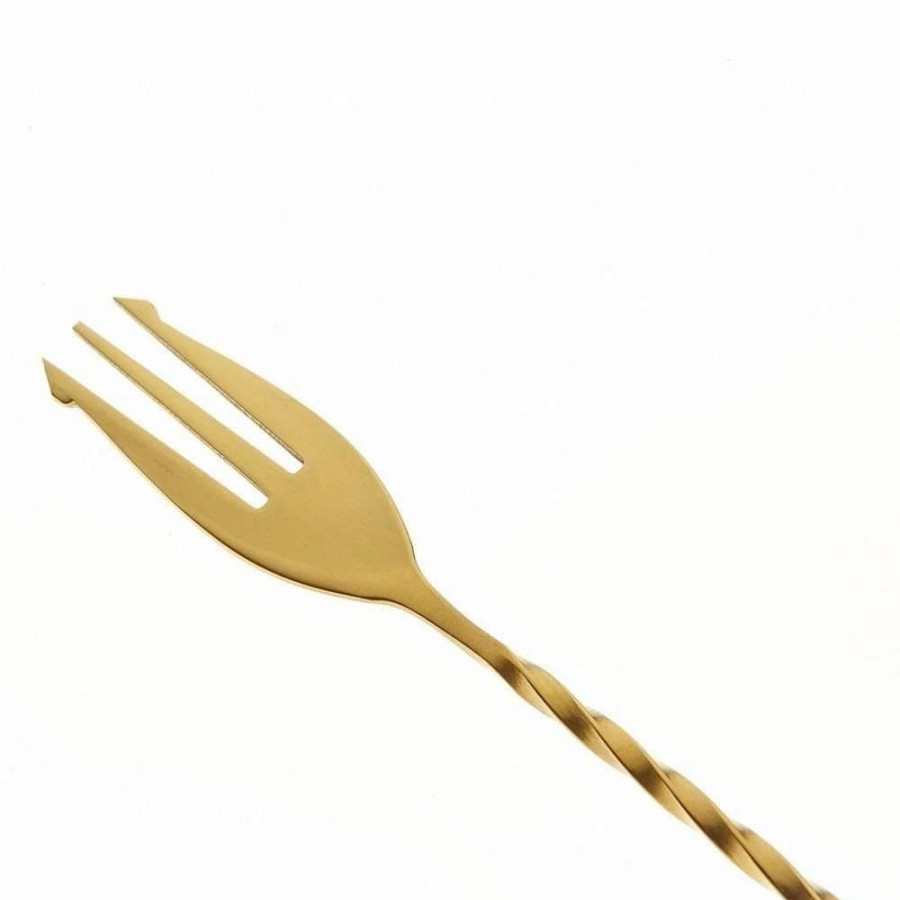 Cocktail & Bar * | Best Deal Mercer Barfly 19.6 Bar Spoon With Fork | Gold Plated Gold