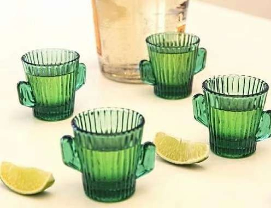 Cocktail & Bar * | Best Reviews Of Kikkerland Shot Glasses Set Of 4 | Cactus Green