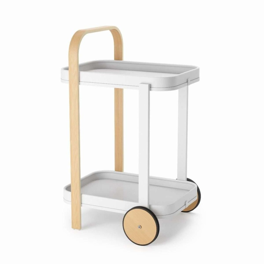 Cocktail & Bar * | New Umbra Bellwood Bar/Serving Cart | White-Natural Natural, White