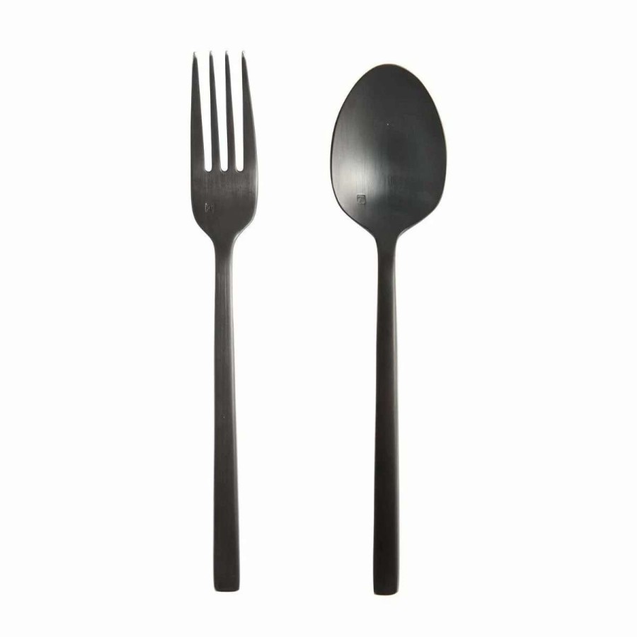 Flatware * | Top 10 Fortessa Arezzo Brushed Black Serving Fork & Spoon Set Black