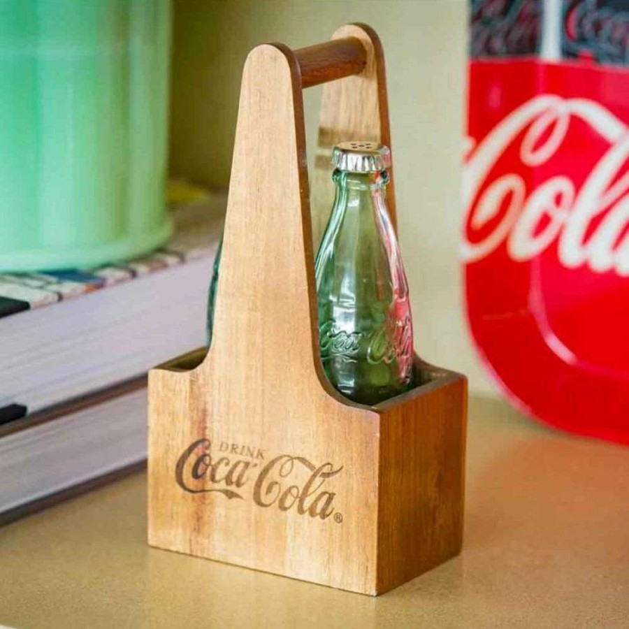 Dining Accessories * | Promo Tablecraft 1Oz Coca-Cola Salt & Pepper Shakers | Green Tinted Glass With Wooden Crate Green