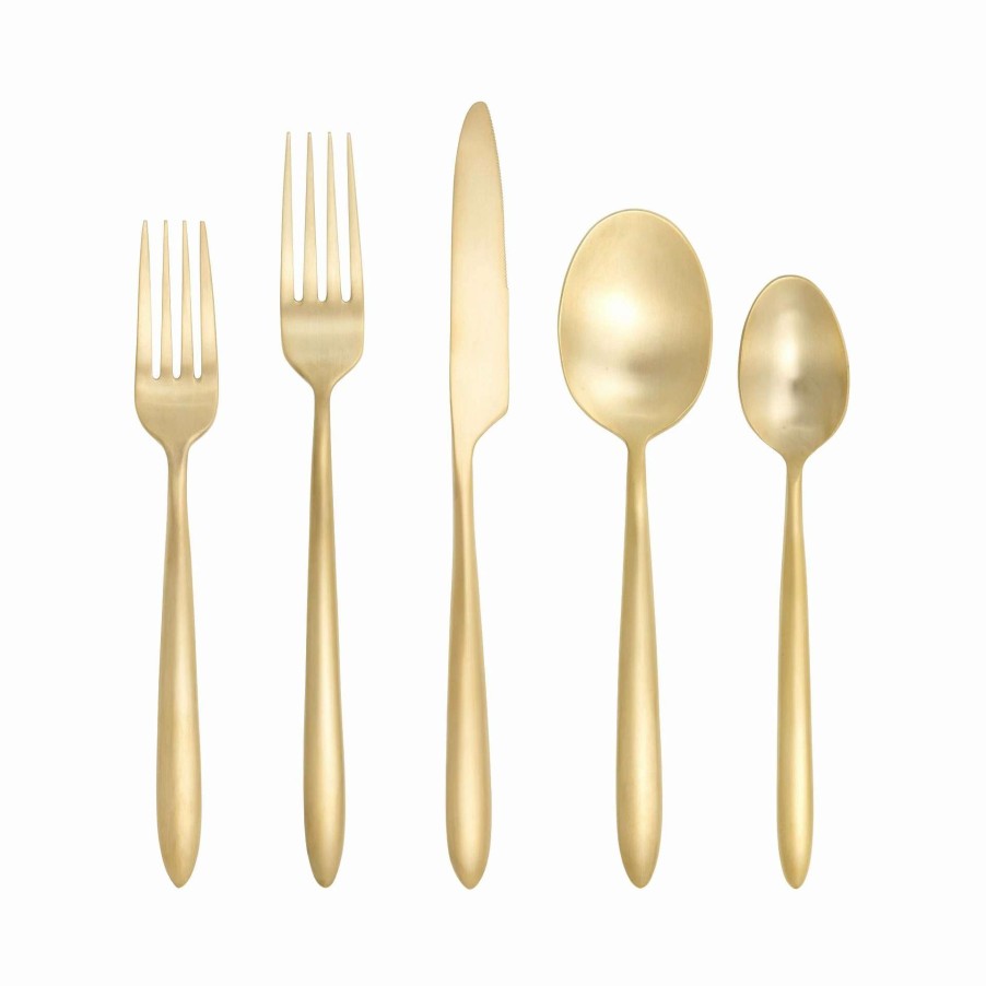 Flatware * | Cheap Fortessa Velo Brushed Gold 20 Piece Flatware Set Gold