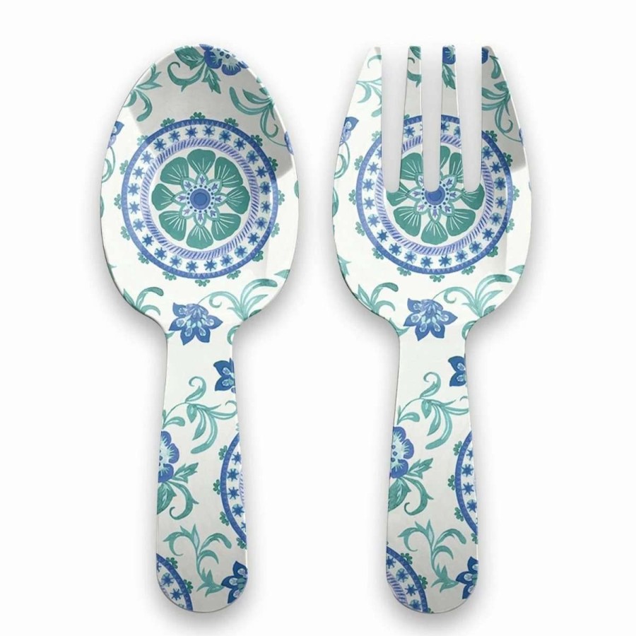 Flatware * | Cheap Tarhong Melamine Tabletop Servers | Rio Turquoise Floral Blue, Multi-Color, Turquoise, White