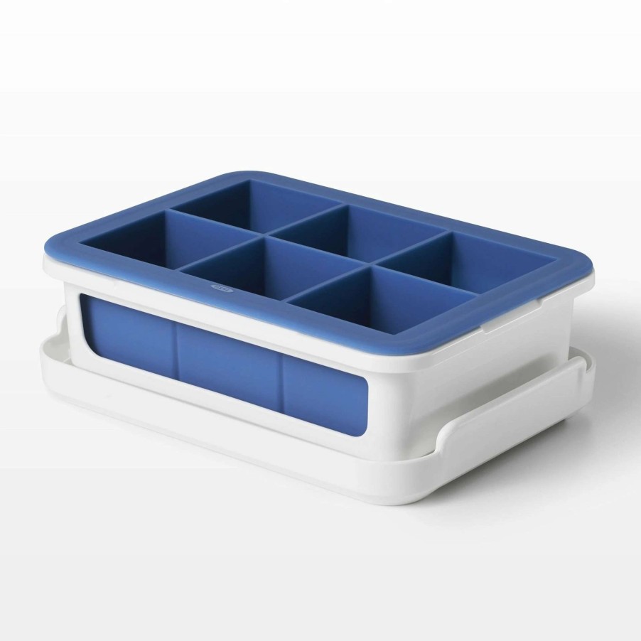 Cocktail & Bar * | Best Pirce Oxo Good Grips Covered Ice Cube Tray | Large Cubes Blue, White