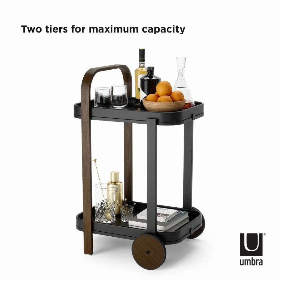 Cocktail & Bar * | Brand New Umbra Bellwood Bar/Serving Cart | Black Walnut Black, Brown