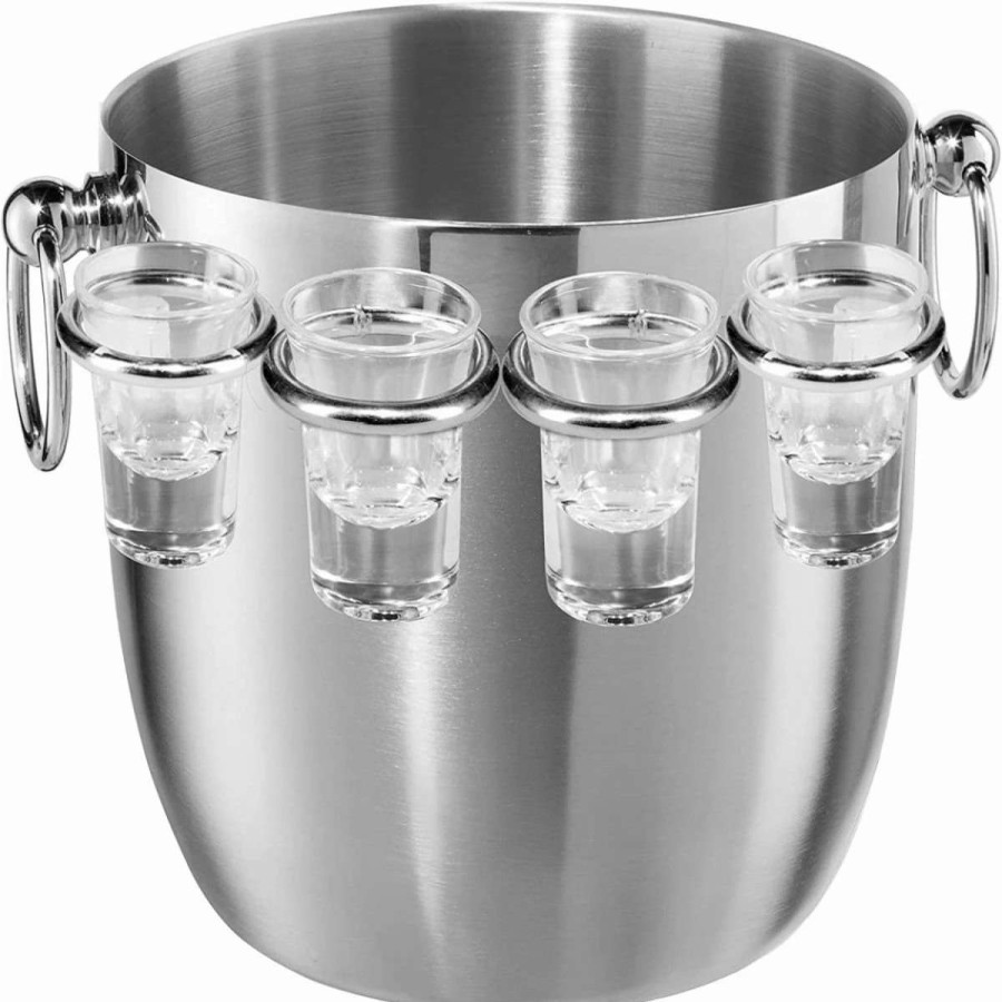 Cocktail & Bar * | Promo Oggi Stainless Steel Ice Bucket & Shot Glass Set | 9-Piece Stainless Steel