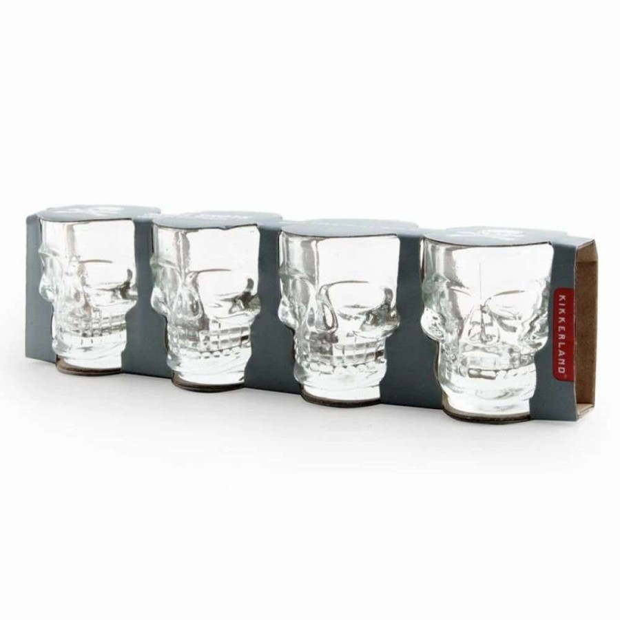 Cocktail & Bar * | Best Reviews Of Kikkerland Shot Glasses Set Of 4 | Skulls Clear