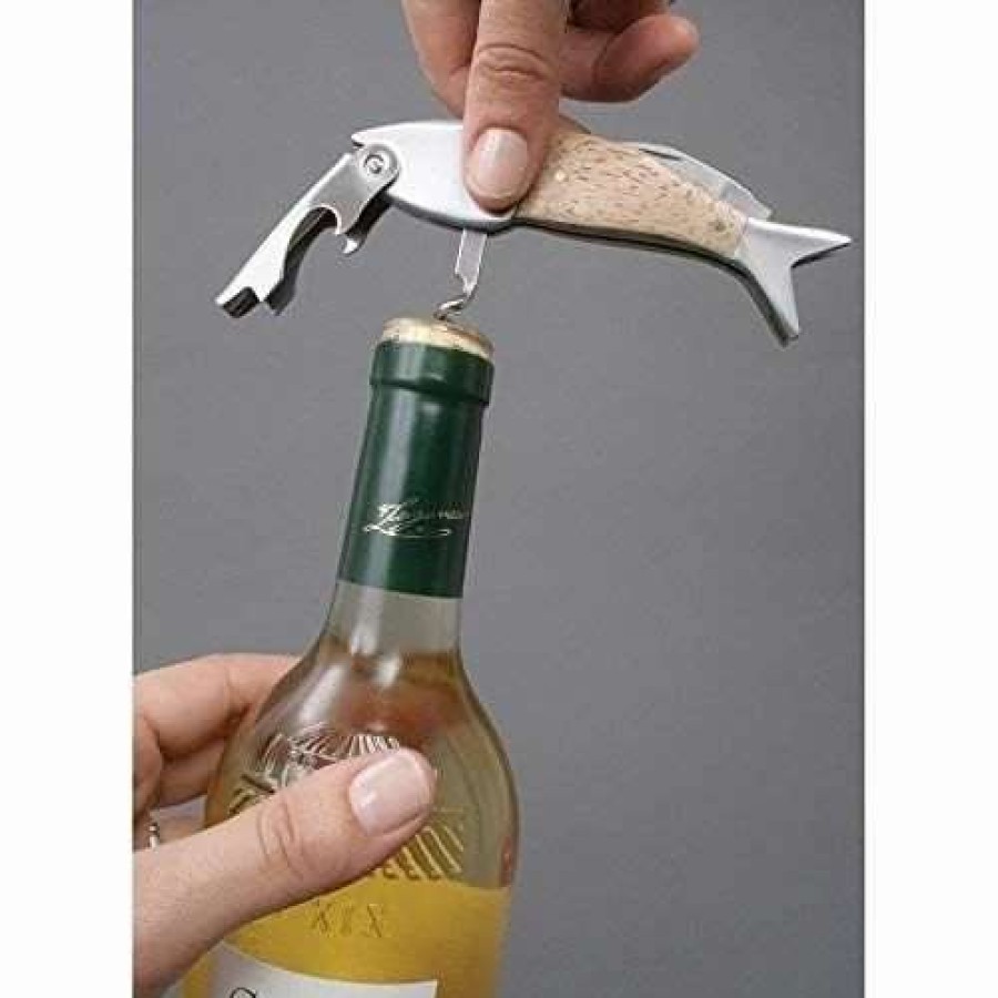 Cocktail & Bar * | Flash Sale Kikkerland Corkscrew Bottle Opener | Fish Natural, Steel, Wood