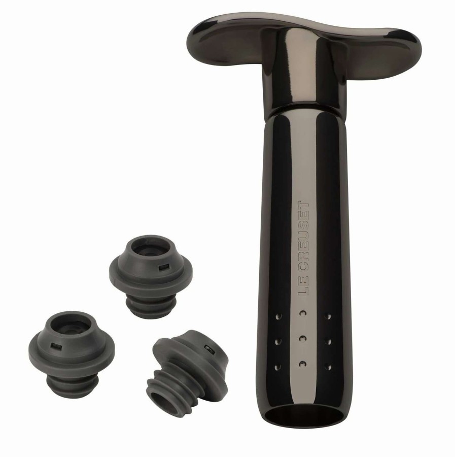 Cocktail & Bar * | Brand New Le Creuset Wine Pump + 3 Stoppers | Black Black