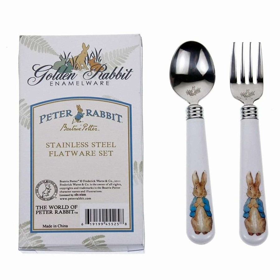 Flatware * | Hot Sale Golden Rabbit Enamelware 2-Piece Stainless Steel Baby Flatware Set | Peter Rabbit Multi-Color