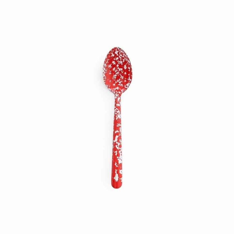 Flatware * | Promo Crow Canyon Home Crow Canyon Enameled Slotted Spoon Red Marble Red