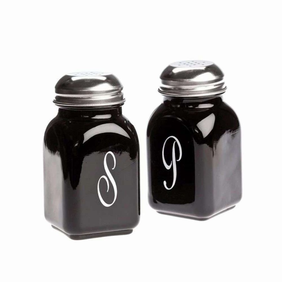 Dining Accessories * | Buy Mosser Glass Monogram Salt & Pepper Set | Black Black, Stainless Steel, White