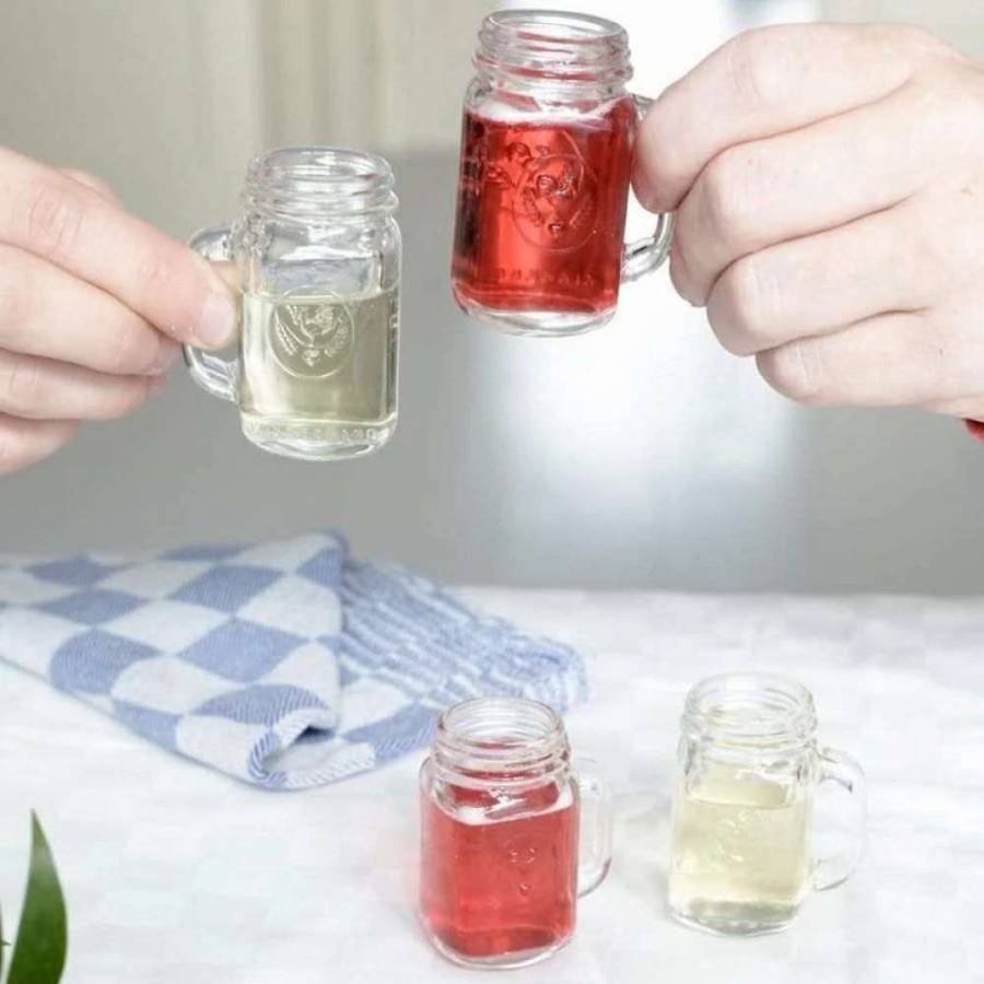 Cocktail & Bar * | Cheap Kikkerland Shot Glasses Set Of 4 | Mason Jars Clear