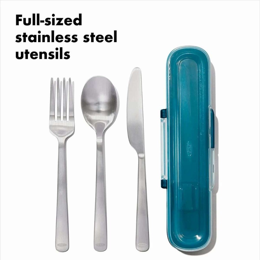 Flatware * | Best Deal Oxo Good Grips Prep & Go Stainless Steel Utensil Set With Case Blue, Clear