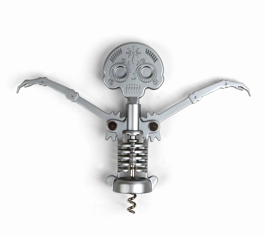 Cocktail & Bar * | Brand New Kikkerland Corkscrew | Day Of The Dead Skull Silver