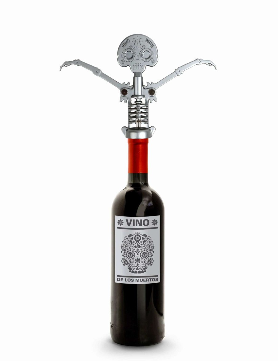 Cocktail & Bar * | Brand New Kikkerland Corkscrew | Day Of The Dead Skull Silver