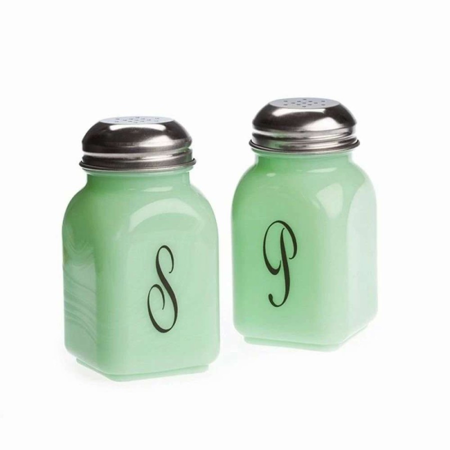 Dining Accessories * | Brand New Mosser Glass Monogram Salt & Pepper Set | Jadeite Black, Green