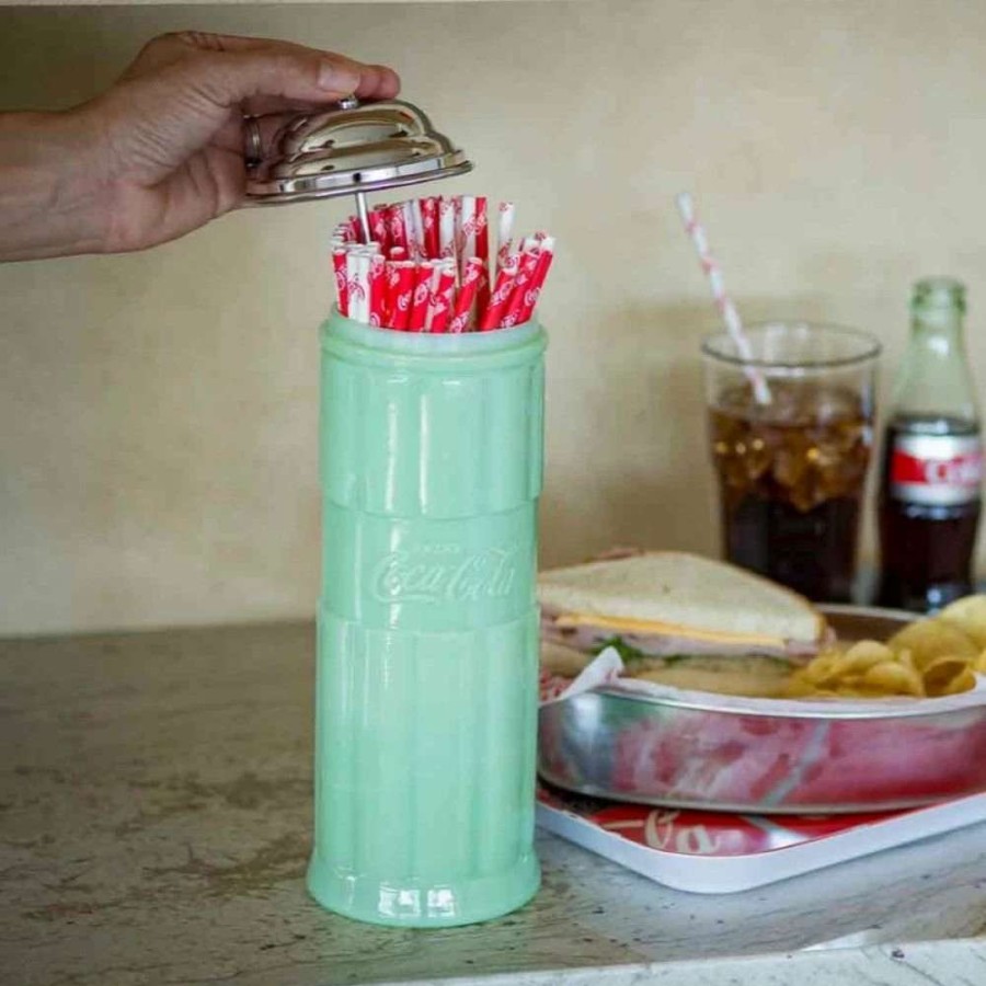 Dining Accessories * | Outlet Tablecraft Coca-Cola Jadeite Straw Jar Green