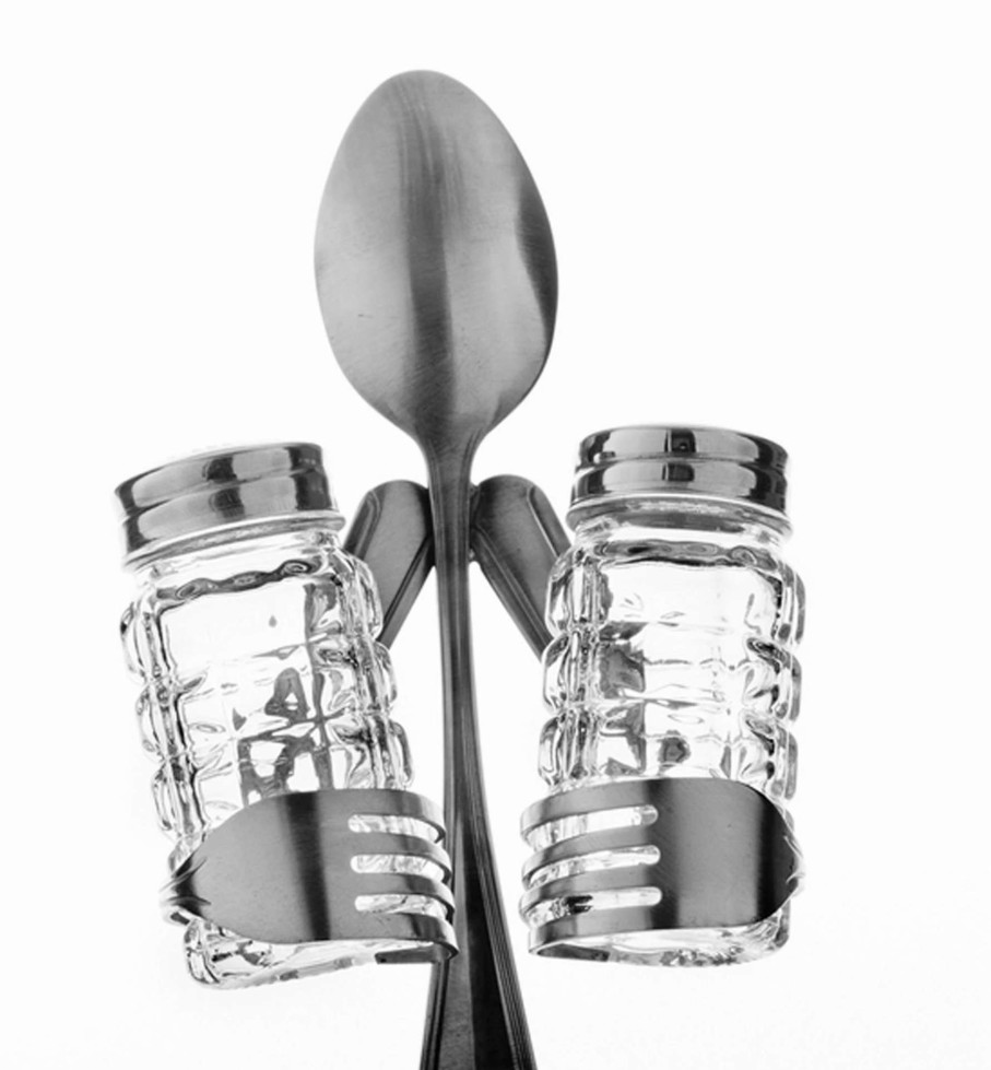 Dining Accessories * | New Forked Up Art Salt & Pepper Holder Spoon Art Figurine Silver