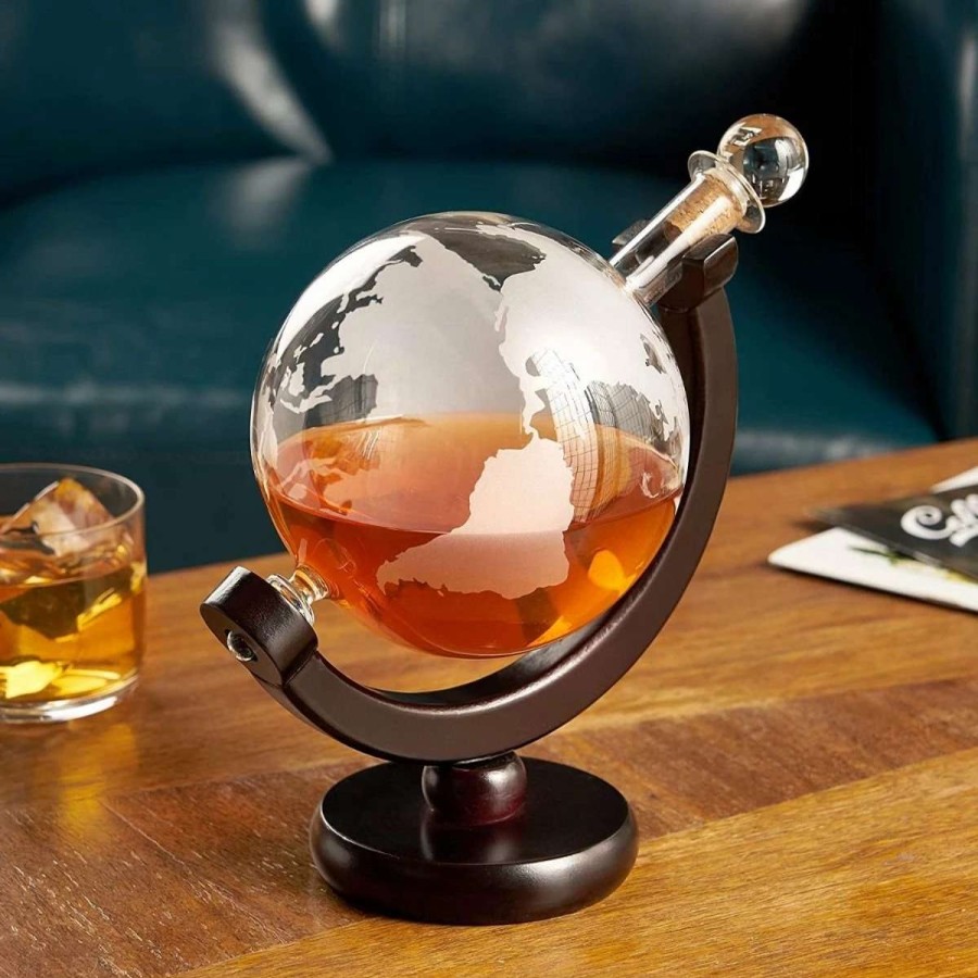 Cocktail & Bar * | Best Sale Viski Globe Liquor Decanter Clear, Wood