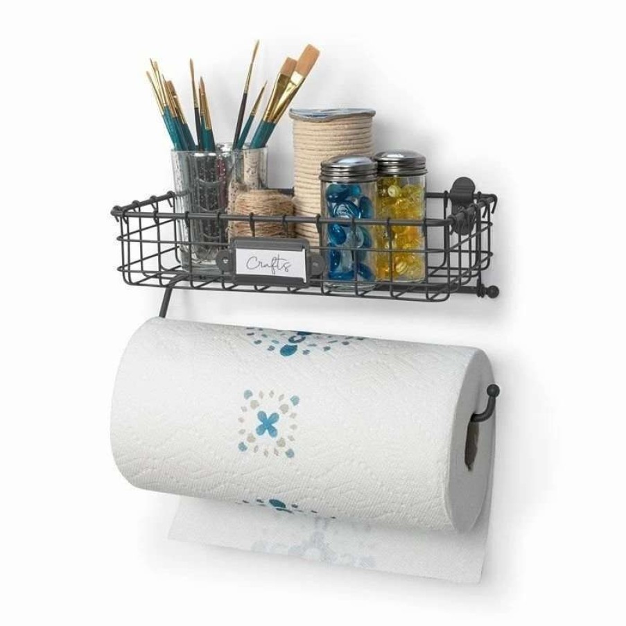 Dining Accessories * | Wholesale Spectrum Industrial Gray Wall Mount Basket With Paper Towel Holder Gray